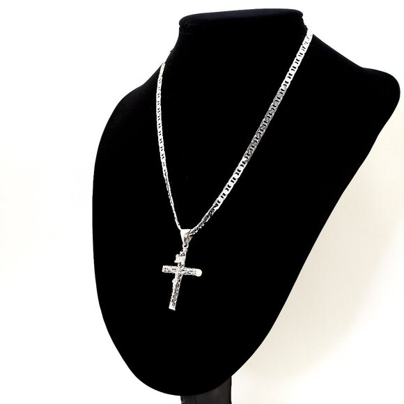Sterling Silver Mariner Chain w Crucifix Pendant 20", 4.6 mm | 925 Silver Cross - Picture 7 of 7